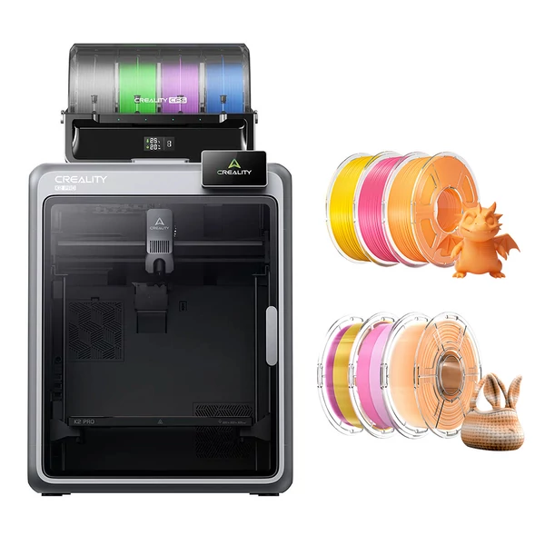Creality K2 Pro Combo 3D nyomtató + 6kg Mecpow nagy sebességű PETG filament – rózsaszín/narancs/sárga/narancs‑fehér/rózsaszín‑sárga/rózsaszín‑fehér
