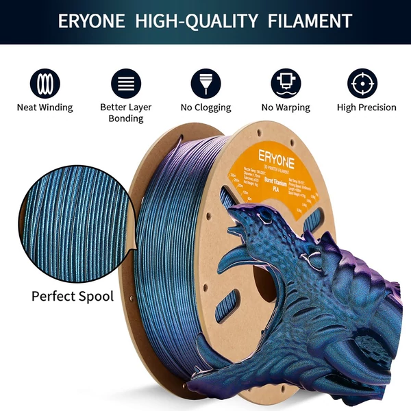 ERYONE Burnt Titanium PLA filament 1kg – Cyber Black (fekete titánhatású PLA)