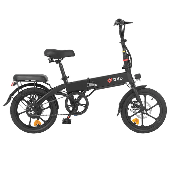 DYU A1F Pro városi elektromos kerékpár, 16”, 250W motor, 25 km/h, 36V 7.5Ah akku, dupla tárcsafék, 120 kg teherbírás, összecsukható – Fekete