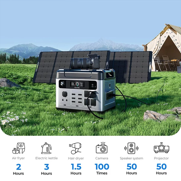 OUKITEL P2001 Plus hordozható erőmű 2048Wh kapacitással + OUKITEL PV400 összecsukható napelem panel készlet