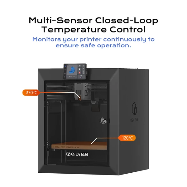 QIDI Q2C 3D nyomtató, 600 mm/s sebesség, 370 °C fém hotend, multianyag nyomtatás, 270×270×256 mm térfogat, CoreXY, automata szintezés, PEI lap
