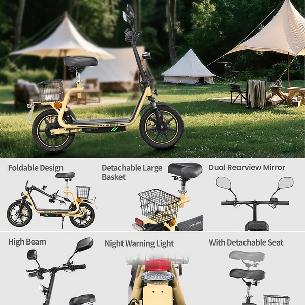 TWOFISH M5 Elite‑E EEC minősített elektromos roller üléssel és kosárral, 500W motorral, 48V 13Ah akkumulátorral, 40km/h, 30km hatótáv – Bézs
