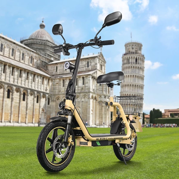 TWOFISH M5 Elite‑E EEC minősített elektromos roller üléssel és kosárral, 500W motorral, 48V 13Ah akkumulátorral, 40km/h, 30km hatótáv – Bézs