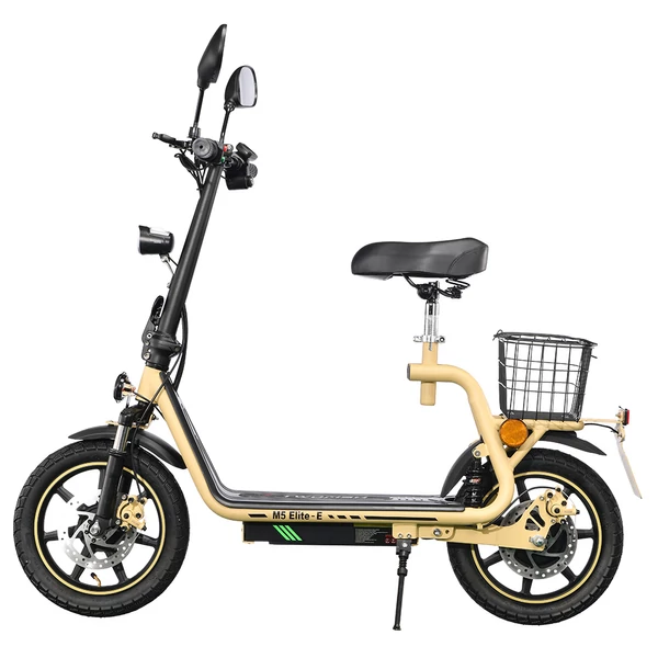 TWOFISH M5 Elite‑E EEC minősített elektromos roller üléssel és kosárral, 500W motorral, 48V 13Ah akkumulátorral, 40km/h, 30km hatótáv – Bézs