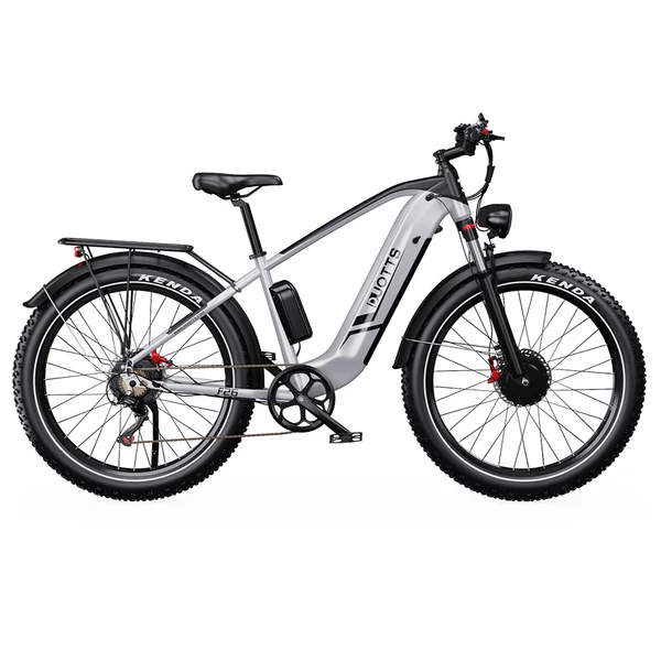DUOTTS F26 Lite elektromos kerékpár, 500W motor, 48V 18Ah akkumulátor, 26×4.0 gumi, 50km/h, 90km hatótáv, hidraulikus fék, APP vezérlés – Ezüst‑fehér