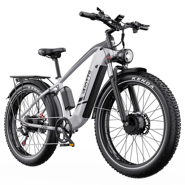 DUOTTS F26 Lite elektromos kerékpár, 500W motor, 48V 18Ah akkumulátor, 26×4.0 gumi, 50km/h, 90km hatótáv, hidraulikus fék, APP vezérlés – Ezüst‑fehér