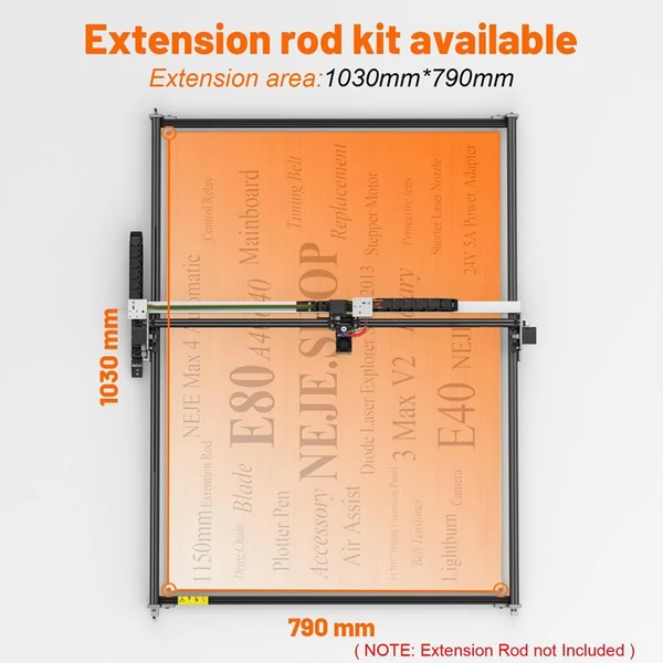 NEJE Max 4 / 3 Max V2 1150 mm-es Y‑tengely hosszabbító készlet – nagyobb munkaterülethez, kompatibilis bővítő modul