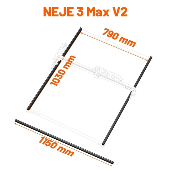 NEJE Max 4 / 3 Max V2 1150 mm-es Y‑tengely hosszabbító készlet – nagyobb munkaterülethez, kompatibilis bővítő modul