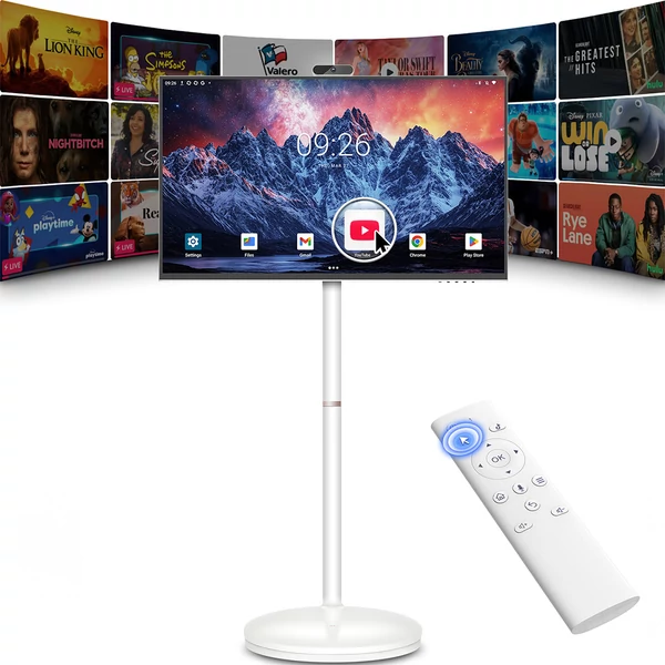 MESWAO 32'' okos mobil kijelző, Android 13, 8GB RAM 128GB ROM, okta‑core, 1080P FHD IPS érintő, 300 nits, 10000mAh, WiFi BT, HDMI, privát kamera, állvány