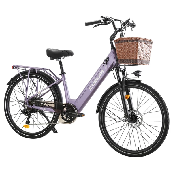 Cysum X‑City elektromos kerékpár, 250W motor, 48V 10.4Ah kivehető akkumulátor, 25 km/h, 100 km hatótáv, 26×1.95 gumik, tárcsafékek, 7 sebesség