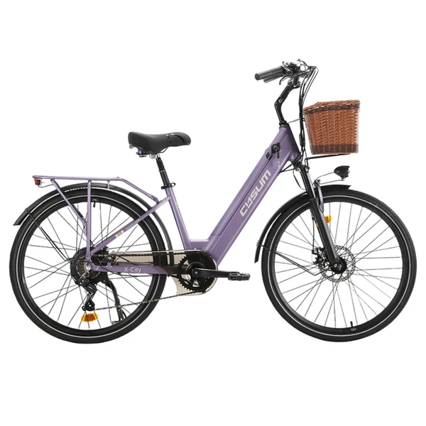 Cysum X‑City elektromos kerékpár, 250W motor, 48V 10.4Ah kivehető akkumulátor, 25 km/h, 100 km hatótáv, 26×1.95 gumik, tárcsafékek, 7 sebesség
