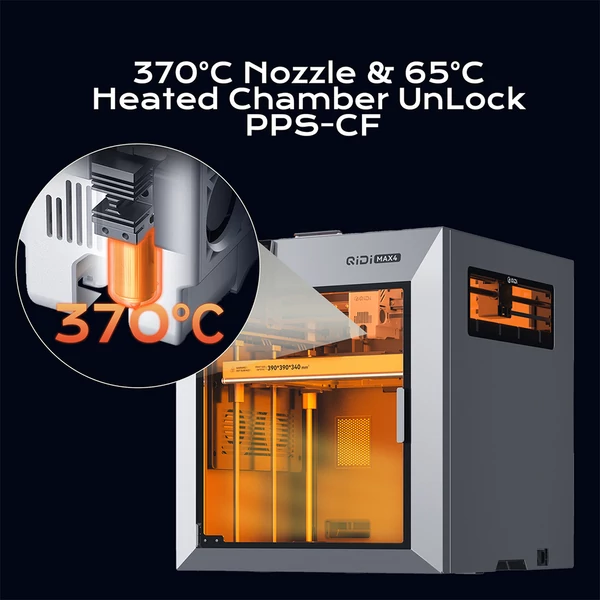 QIDI Max4 Combo 3D nyomtató, 16 szín, automata filamentváltás, 65°C szárítás, CoreXY, 800mm/s, 370°C, 390×390×340 mm, AI kamera, auto szintezés