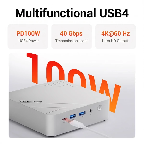 FIREBAT F1 mini PC, Ryzen 7 H255, 8 mag 16 szál, Radeon 780M, 16GB LPDDR5, 512GB SSD, USB4, 4K DP/HDMI/Type‑C, WiFi 6, BT 5.2, 2.5G LAN