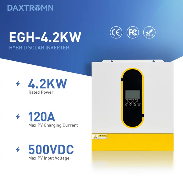 DAXTROMN 4.2kW hibrid napelemes inverter, 24V tiszta szinusz, 500V PV, 120A MPPT, 6200W PV bemenet, 8400VA induló teljesítmény, dupla kimenet, RS485/RS232