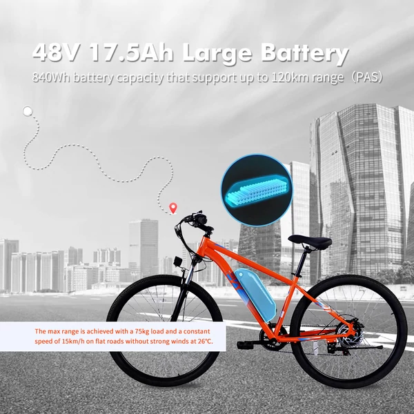 PVY M29 elektromos kerékpár – 250W, 48V 17.5Ah, 29", 25km/h, 120km hatótáv, Shimano 7 sebesség, applikáció vezérlés – Szürke