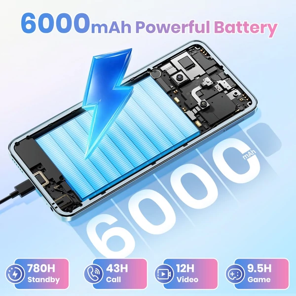FOSSiBOT S5 okostelefon, Unisoc T615 nyolcmagos, 4GB RAM + 128GB tárhely, 6000mAh akkumulátor, 6.88'' 120Hz HD+ kijelző, 13MP hátlapi kamera, NFC - Kék