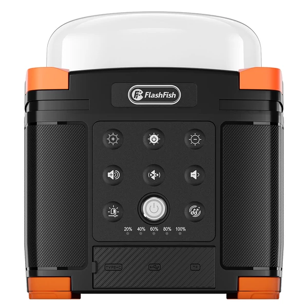 FlashFish FL9-A multifunkciós power station – 56Wh/15600mAh akku, 45W USB‑C PD, BT 5.0 hangszórók, 700LM kempinglámpa, SOS fény