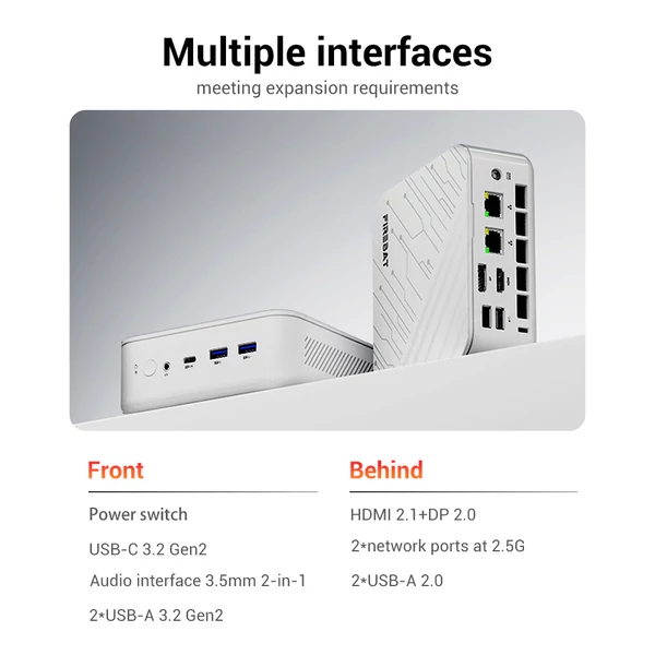 FIREBAT AM02 Barebone Mini PC, Ryzen 7 H255, Radeon 780M, DDR5 és M.2 bővítés, HDMI/DP/Type‑C, WiFi 6, BT 5.2