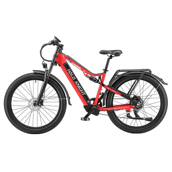 Halo Knight H03 elektromos kerékpár, 1000W motor, 48V 19.2Ah akku, 27.5×3.0 gumi, 50km/h, 90km hatótáv, hidraulikus fék, Shimano 7 sebesség – Piros