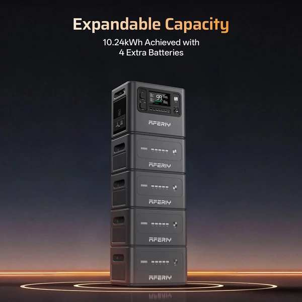 AFERIY P280 hordozható erőmű, 2800W tiszta szinusz AC, 2048Wh LiFePO4, bővíthető kapacitás, gyors töltés, 1200W napelem, UPS, okos app