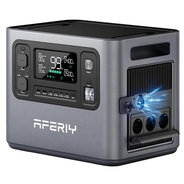 AFERIY P280 hordozható erőmű, 2800W tiszta szinusz AC, 2048Wh LiFePO4, bővíthető kapacitás, gyors töltés, 1200W napelem, UPS, okos app