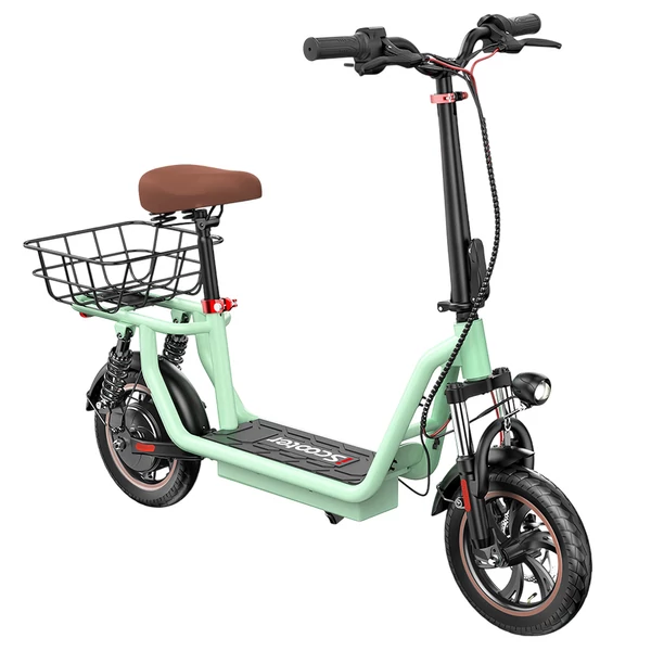 iScooter i12 üléses elektromos roller hátsó kosárral, 500W motorral, 36V 7.5Ah akkumulátorral, 12\" gumival, 25km/h sebességgel, 35km hatótávval – Zöld