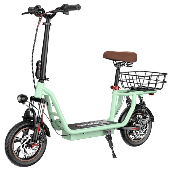 iScooter i12 üléses elektromos roller hátsó kosárral, 500W motorral, 36V 7.5Ah akkumulátorral, 12\" gumival, 25km/h sebességgel, 35km hatótávval – Zöld