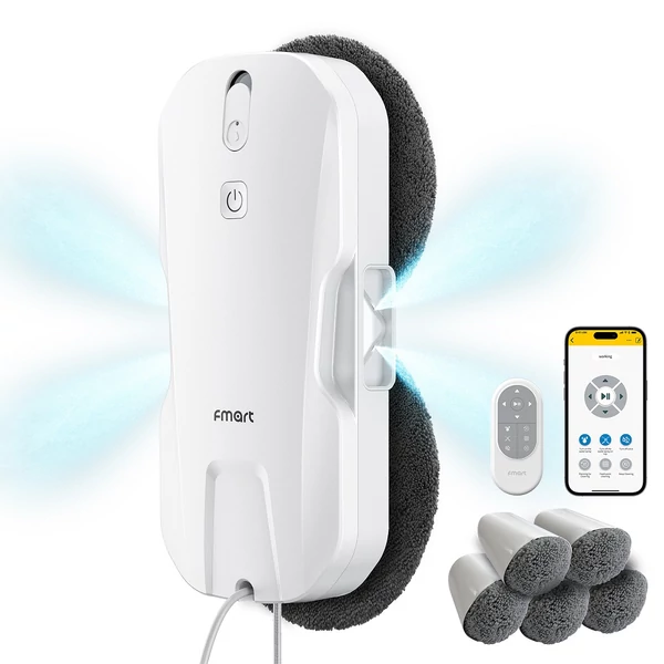 FMART T11 ablaktisztító robot 10 törlőkendővel, 5300Pa szívóerő, 4 irányú permet, 100ml tartály, 60mm vékony, UPS, 4m kötél, okos navigáció