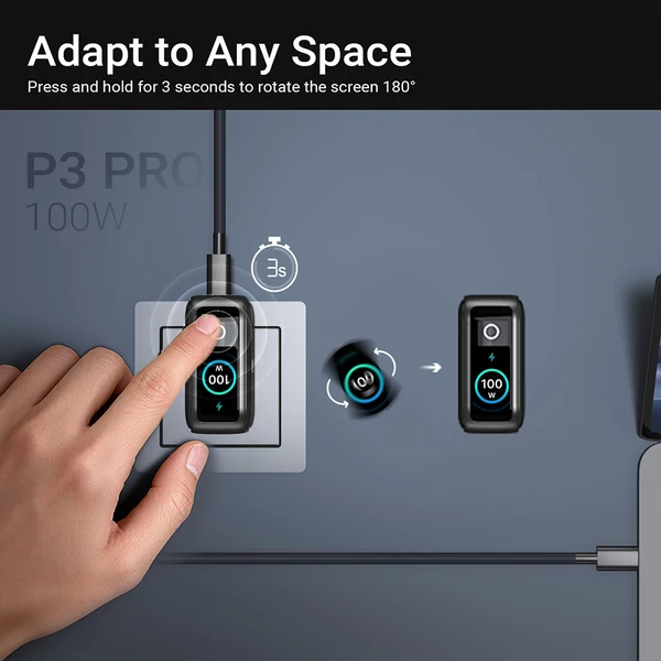 MINIX P3 Pro 3 portos LED‑es GaN fali gyorstöltő