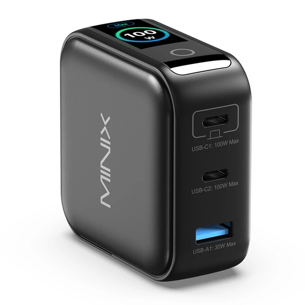 MINIX P3 Pro 3 portos LED‑es GaN fali gyorstöltő