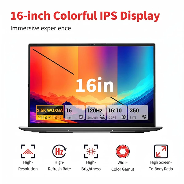 FIREBAT U6B laptop, 16 hüvelykes 2560×1600 120Hz IPS, Ryzen 5 6600H, 16GB LPDDR5, 512GB SSD, WiFi 6, BT 5.2, dupla ventilátor, 58Wh, USB‑C, HDMI