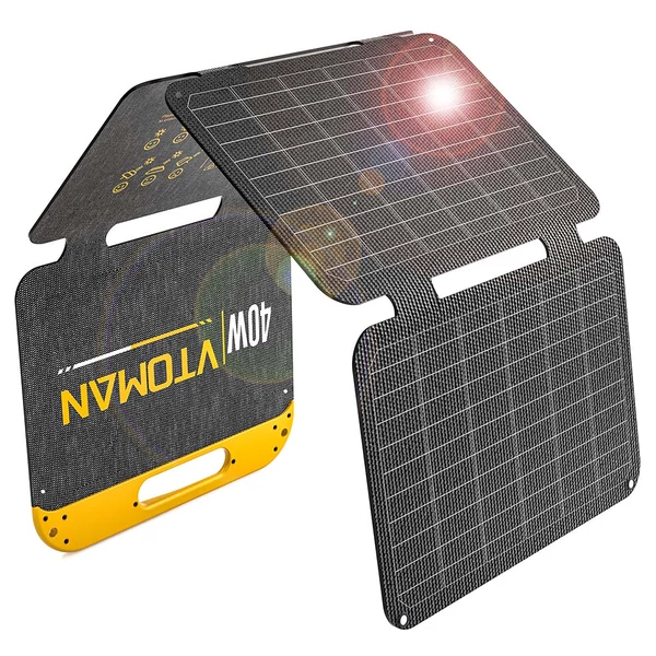 VTOMAN VS40 40W hordozható, összecsukható napelem, 25% monokristályos cellák, PD 30W USB‑C/USB‑A gyorstöltés, IP67, kempinghez és power stationhöz