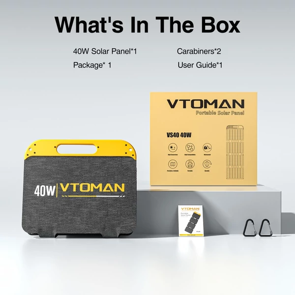 VTOMAN VS40 40W hordozható, összecsukható napelem, 25% monokristályos cellák, PD 30W USB‑C/USB‑A gyorstöltés, IP67, kempinghez és power stationhöz