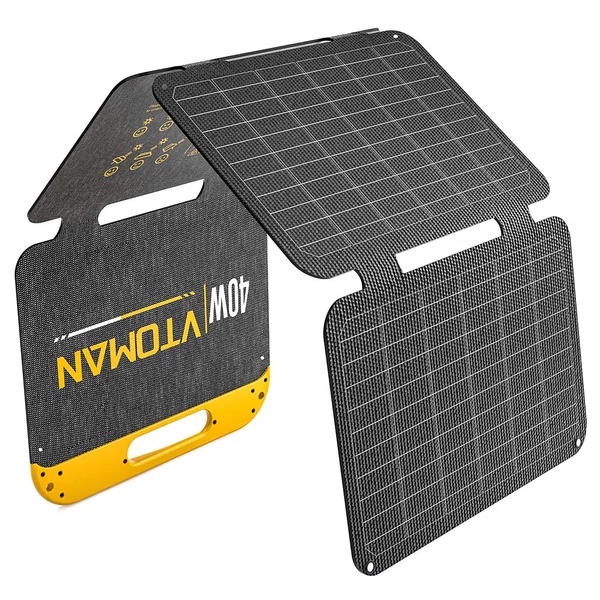 VTOMAN VS40 40W hordozható, összecsukható napelem, 25% monokristályos cellák, PD 30W USB‑C/USB‑A gyorstöltés, IP67, kempinghez és power stationhöz