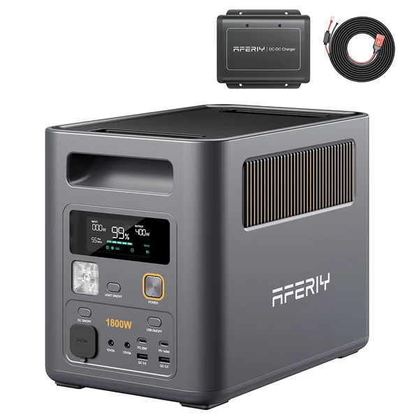 AFERIY Nomad1800 Pro hordozható erőmű, 1800W tiszta szinusz, 1024Wh LiFePO4, bővíthető 5120Wh‑ra, 1000W AC gyorstöltés, 500W napelem