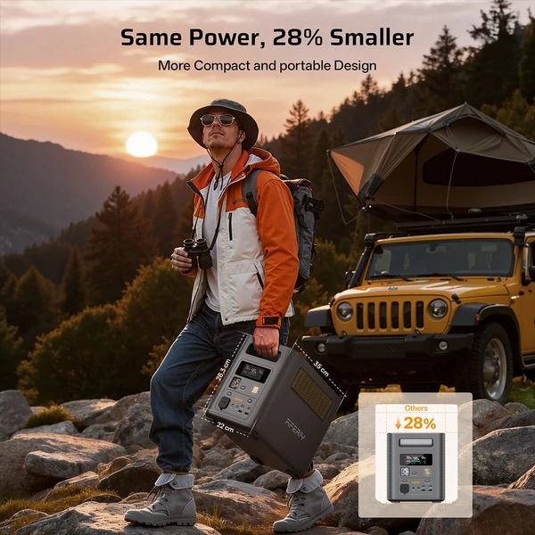 AFERIY Nomad1800 Pro hordozható erőmű, 1800W tiszta szinusz, 1024Wh LiFePO4, bővíthető 5120Wh‑ra, 1000W AC gyorstöltés, 500W napelem