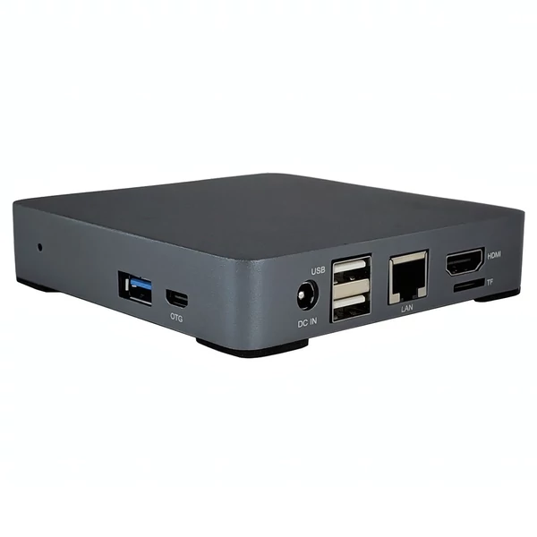 X36‑mini mini PC, RK3566 négymagos 1.8GHz, 4GB RAM, 16GB eMMC, HDMI 4K, USB, gigabites LAN, 3.5 mm audio, WiFi 5, BT 4.2, Android 15/Linux