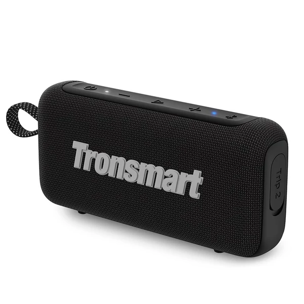 Tronsmart Trip 2 hordozható kültéri Bluetooth hangszóró, SoundPulse mély basszus, 42mm driver, IPX7 vízálló, 20 órás üzemidő - Fekete