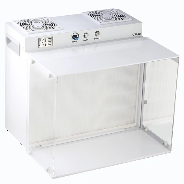 LTQ Vapor CW‑12 lamináris áramlású fülke, 43×33 cm FFU steril boksz H12 HEPA szűrővel laborhoz és gombatermesztéshez