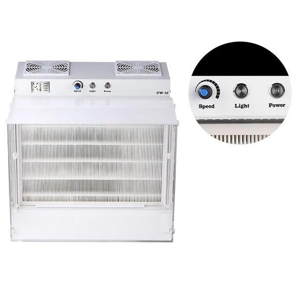 LTQ Vapor CW‑12 lamináris áramlású fülke, 43×33 cm FFU steril boksz H12 HEPA szűrővel laborhoz és gombatermesztéshez