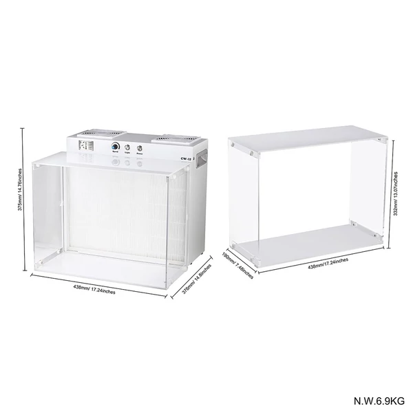 LTQ Vapor CW‑12 lamináris áramlású fülke, 43×33 cm FFU steril boksz H12 HEPA szűrővel laborhoz és gombatermesztéshez