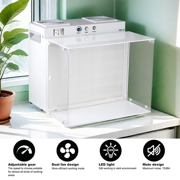 LTQ Vapor CW‑12 lamináris áramlású fülke, 43×33 cm FFU steril boksz H12 HEPA szűrővel laborhoz és gombatermesztéshez