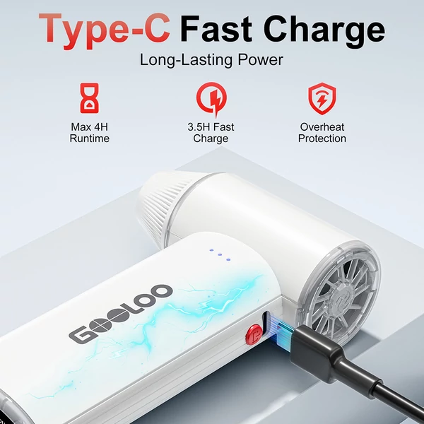 GOOLOO F3 elektromos levegőfúvó, 150000 ford./perc turbó légáram, 5000mAh akku, 3 fokozat, 4 órás üzemidő, Type‑C gyors töltés – Fehér