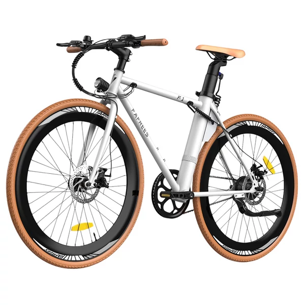 Fafrees F1 elektromos kerékpár, 250W motorral, 36V 10Ah akkumulátorral, 700C×38C gumik, 25km/h, 90km hatótáv – Narancs‑fehér