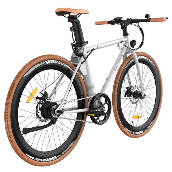 Fafrees F1 elektromos kerékpár, 250W motorral, 36V 10Ah akkumulátorral, 700C×38C gumik, 25km/h, 90km hatótáv – Narancs‑fehér