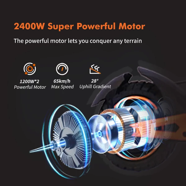 GELEIPU Z1 Pro elektromos roller, 2×1200W motor, 52V 20Ah akku, 65km/h, 70km hatótáv, 10" kerék, dupla tárcsafék, négykaros rugózás