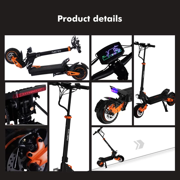 GELEIPU Z1 Pro elektromos roller, 2×1200W motor, 52V 20Ah akku, 65km/h, 70km hatótáv, 10" kerék, dupla tárcsafék, négykaros rugózás