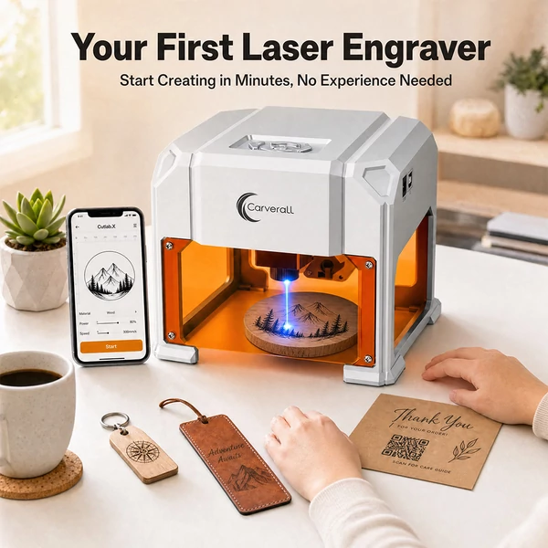 Carverall K4 3W mini lézergravírozó, 0,05 mm pontosság, 80×75 mm munkaterület, 1000 mm/perc, WiFi, 10 000 óra, CutLabX/LightBurn kompatibilis
