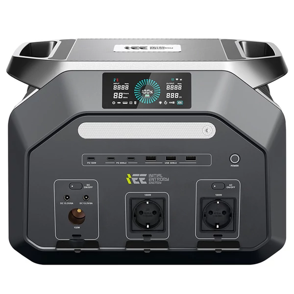IEETek P1800 hordozható erőmű – 1024Wh LiFePO4 akkumulátor, 1800W tiszta szinusz, 3600W csúcs, 1200W gyorstöltés, 500W napelem, <10ms EPS