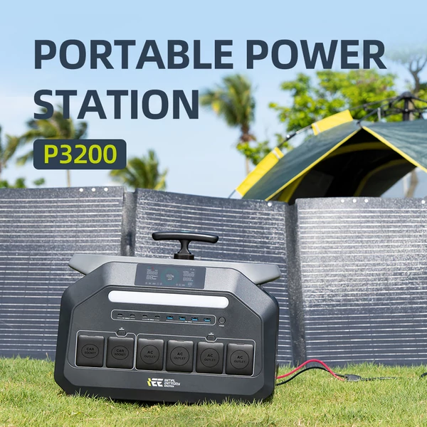 IEETek P3200 hordozható erőmű, 2048Wh LiFePO4 akkumulátor, 3200W tiszta szinusz, 6400W csúcs, 1.5h gyorstöltés, 1000W napelem bemenet